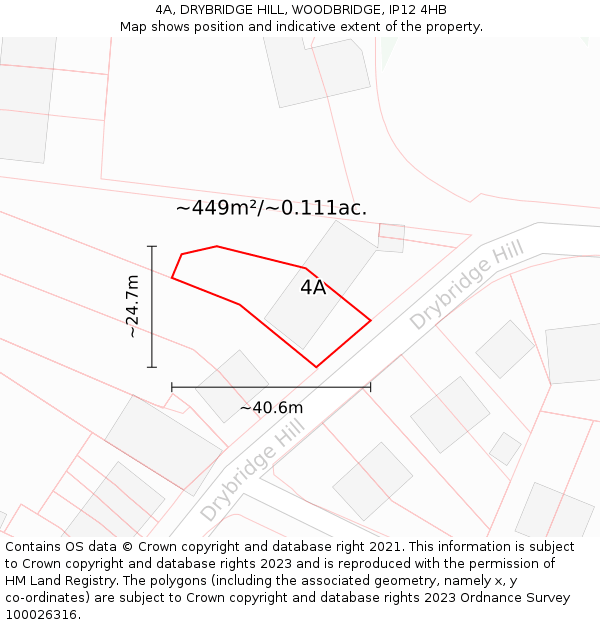 4A, DRYBRIDGE HILL, WOODBRIDGE, IP12 4HB: Plot and title map