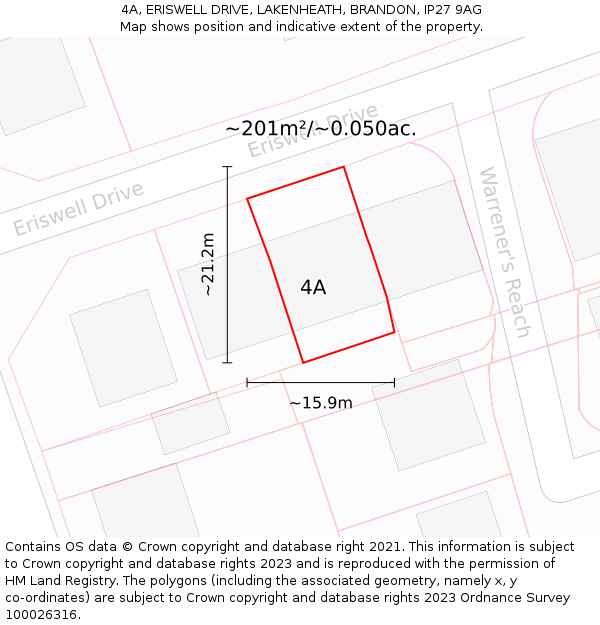 4A, ERISWELL DRIVE, LAKENHEATH, BRANDON, IP27 9AG: Plot and title map