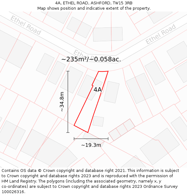 4A, ETHEL ROAD, ASHFORD, TW15 3RB: Plot and title map