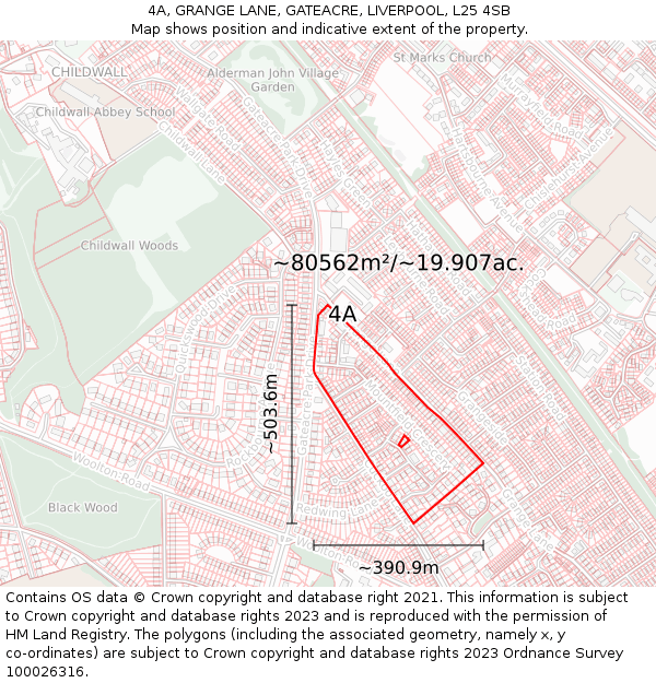 4A, GRANGE LANE, GATEACRE, LIVERPOOL, L25 4SB: Plot and title map