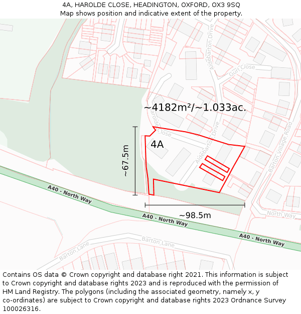 4A, HAROLDE CLOSE, HEADINGTON, OXFORD, OX3 9SQ: Plot and title map