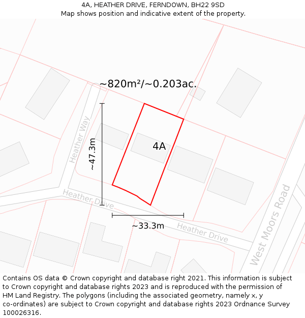 4A, HEATHER DRIVE, FERNDOWN, BH22 9SD: Plot and title map