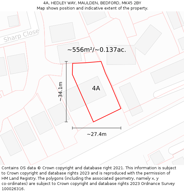 4A, HEDLEY WAY, MAULDEN, BEDFORD, MK45 2BY: Plot and title map
