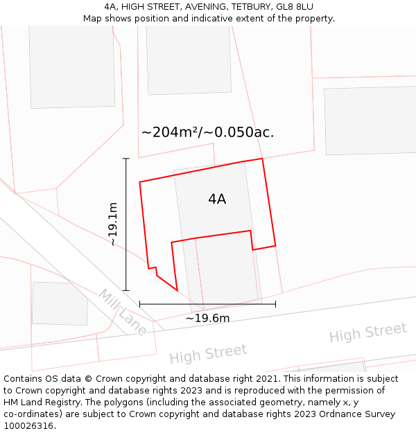 4A, HIGH STREET, AVENING, TETBURY, GL8 8LU: Plot and title map