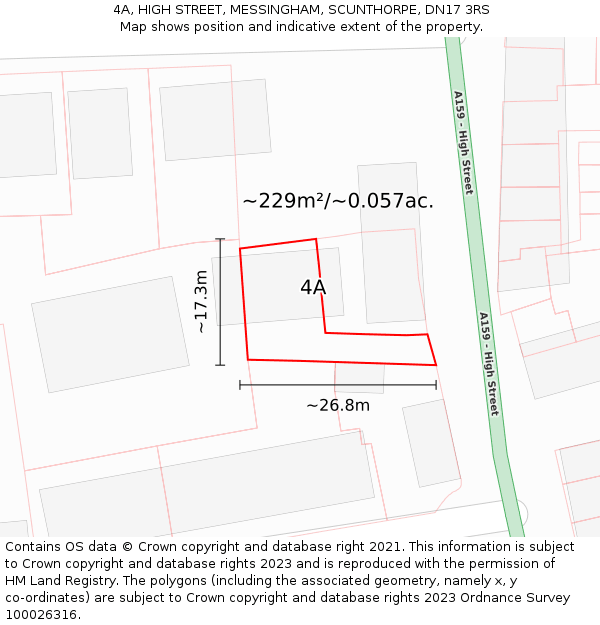 4A, HIGH STREET, MESSINGHAM, SCUNTHORPE, DN17 3RS: Plot and title map