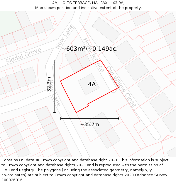 4A, HOLTS TERRACE, HALIFAX, HX3 9AJ: Plot and title map