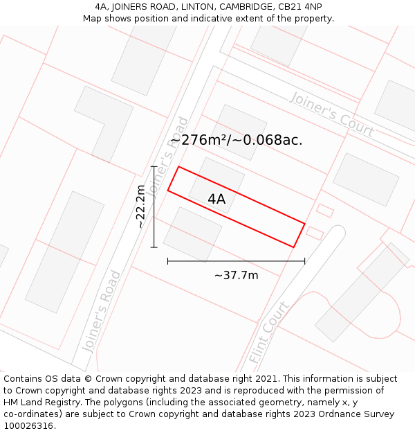 4A, JOINERS ROAD, LINTON, CAMBRIDGE, CB21 4NP: Plot and title map
