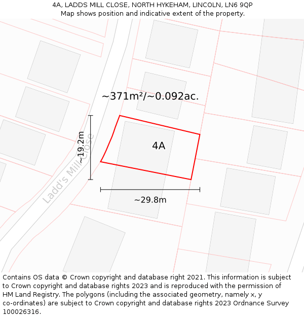 4A, LADDS MILL CLOSE, NORTH HYKEHAM, LINCOLN, LN6 9QP: Plot and title map