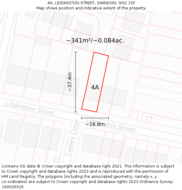 4A, LIDDINGTON STREET, SWINDON, SN2 1SF: Plot and title map