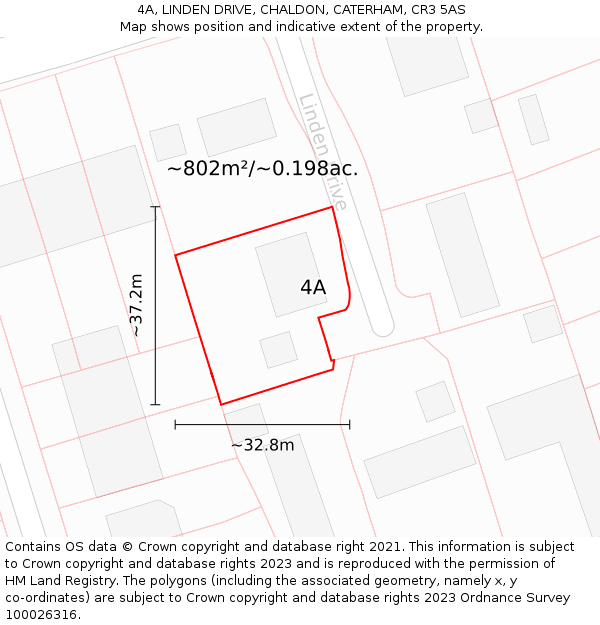 4A, LINDEN DRIVE, CHALDON, CATERHAM, CR3 5AS: Plot and title map