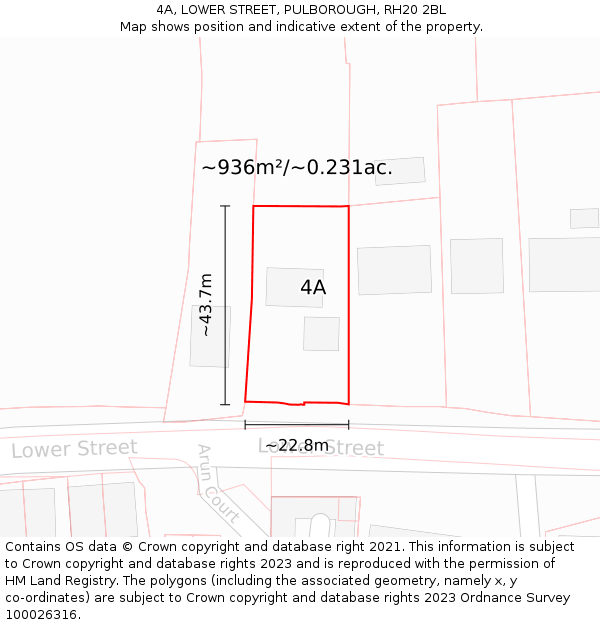 4A, LOWER STREET, PULBOROUGH, RH20 2BL: Plot and title map