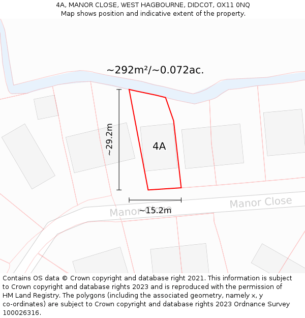 4A, MANOR CLOSE, WEST HAGBOURNE, DIDCOT, OX11 0NQ: Plot and title map