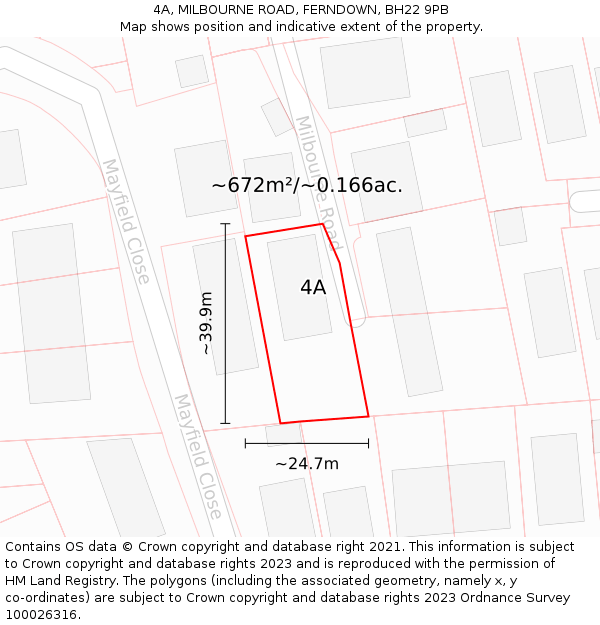 4A, MILBOURNE ROAD, FERNDOWN, BH22 9PB: Plot and title map