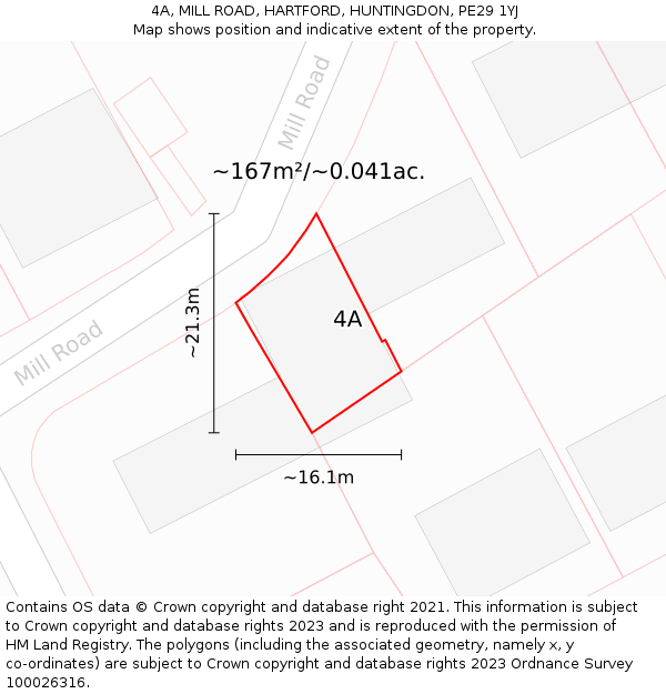 4A, MILL ROAD, HARTFORD, HUNTINGDON, PE29 1YJ: Plot and title map