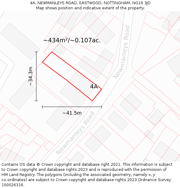 4A, NEWMANLEYS ROAD, EASTWOOD, NOTTINGHAM, NG16 3JD: Plot and title map