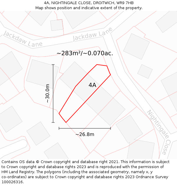4A, NIGHTINGALE CLOSE, DROITWICH, WR9 7HB: Plot and title map