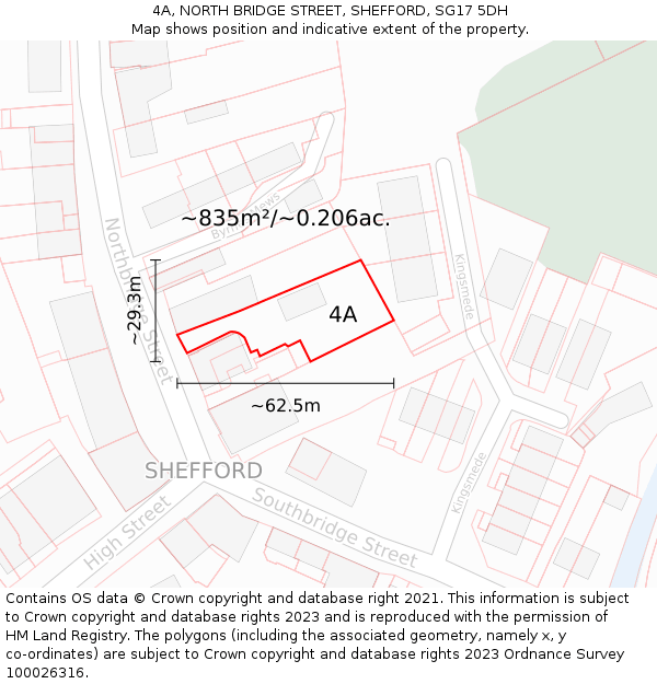 4A, NORTH BRIDGE STREET, SHEFFORD, SG17 5DH: Plot and title map