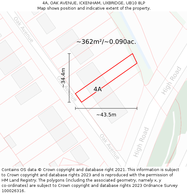 4A, OAK AVENUE, ICKENHAM, UXBRIDGE, UB10 8LP: Plot and title map