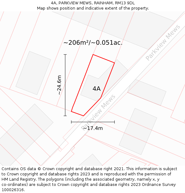 4A, PARKVIEW MEWS, RAINHAM, RM13 9DL: Plot and title map