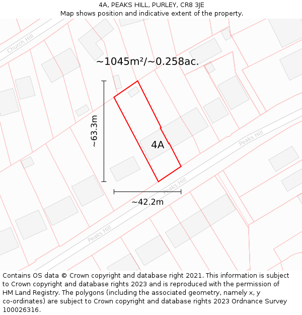 4A, PEAKS HILL, PURLEY, CR8 3JE: Plot and title map