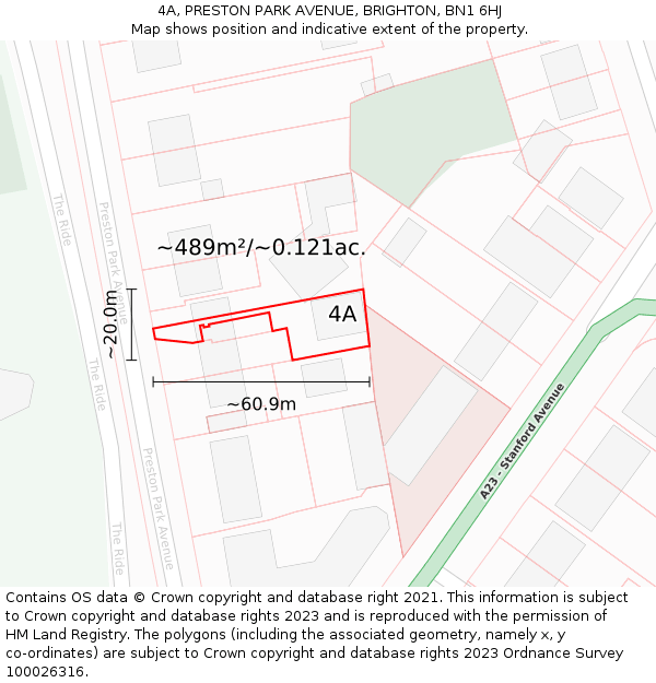 4A, PRESTON PARK AVENUE, BRIGHTON, BN1 6HJ: Plot and title map