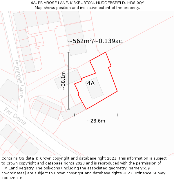 4A, PRIMROSE LANE, KIRKBURTON, HUDDERSFIELD, HD8 0QY: Plot and title map