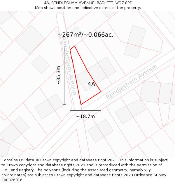 4A, RENDLESHAM AVENUE, RADLETT, WD7 8PF: Plot and title map