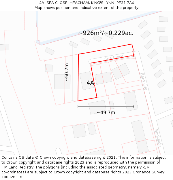 4A, SEA CLOSE, HEACHAM, KING'S LYNN, PE31 7AX: Plot and title map