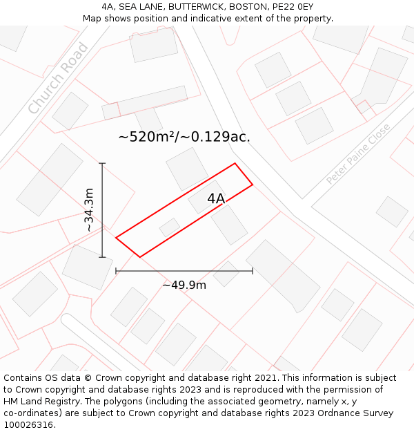 4A, SEA LANE, BUTTERWICK, BOSTON, PE22 0EY: Plot and title map