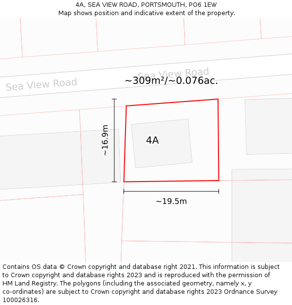 4A, SEA VIEW ROAD, PORTSMOUTH, PO6 1EW: Plot and title map