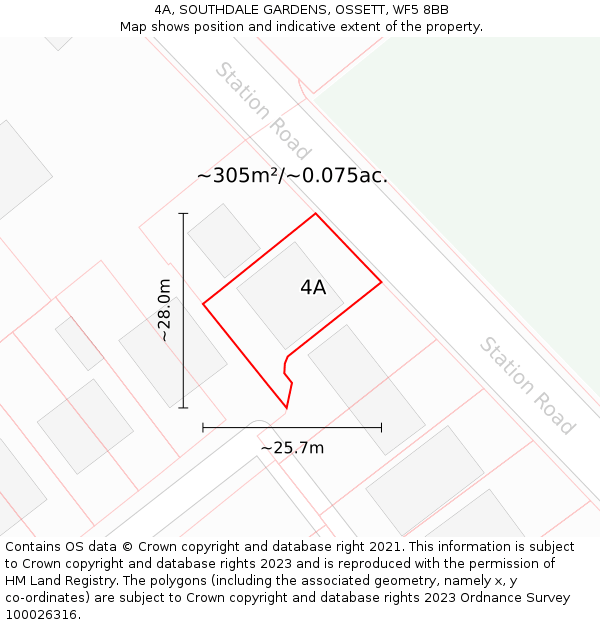 4A, SOUTHDALE GARDENS, OSSETT, WF5 8BB: Plot and title map