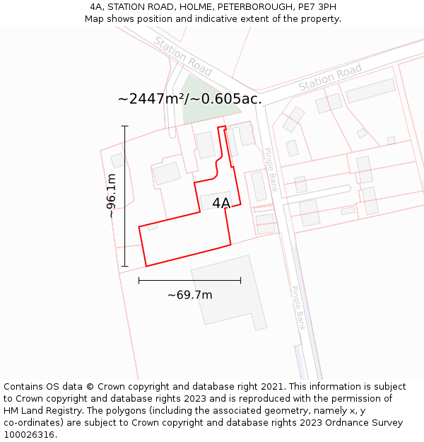 4A, STATION ROAD, HOLME, PETERBOROUGH, PE7 3PH: Plot and title map