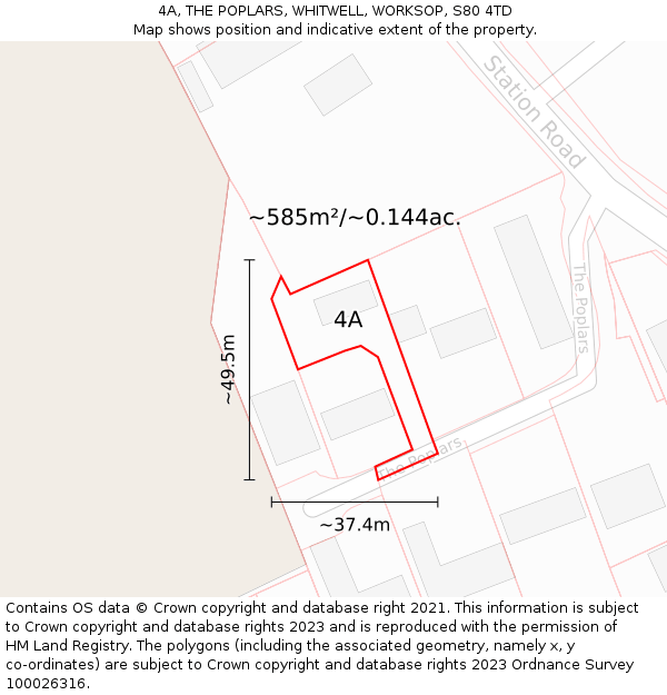 4A, THE POPLARS, WHITWELL, WORKSOP, S80 4TD: Plot and title map