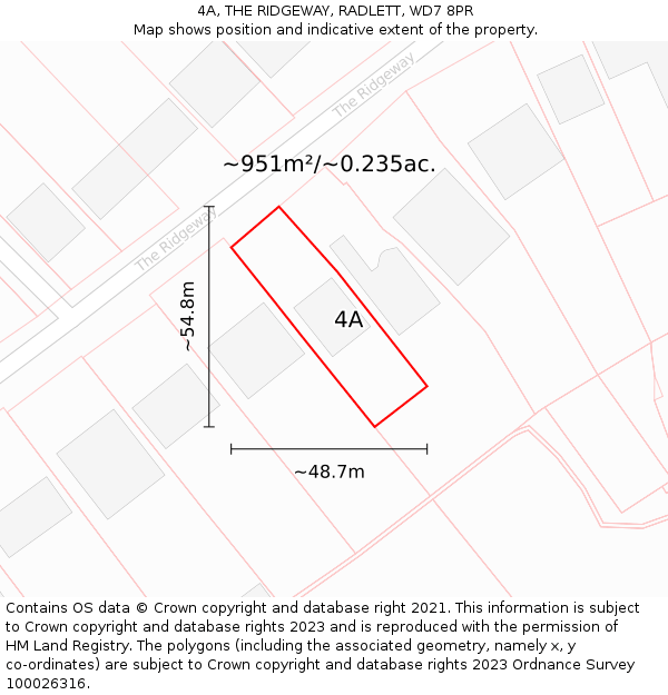 4A, THE RIDGEWAY, RADLETT, WD7 8PR: Plot and title map