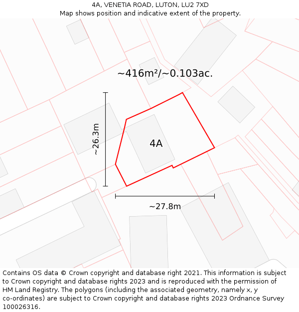 4A, VENETIA ROAD, LUTON, LU2 7XD: Plot and title map