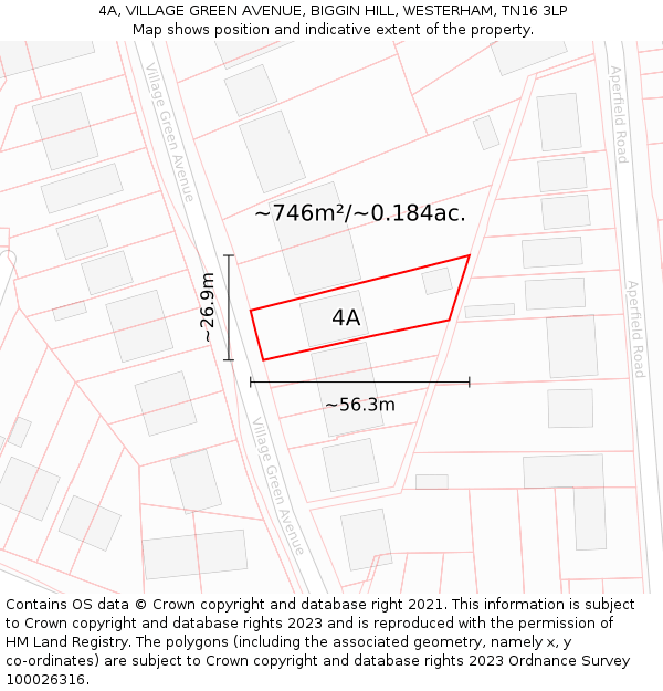 4A, VILLAGE GREEN AVENUE, BIGGIN HILL, WESTERHAM, TN16 3LP: Plot and title map