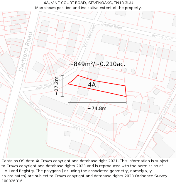 4A, VINE COURT ROAD, SEVENOAKS, TN13 3UU: Plot and title map