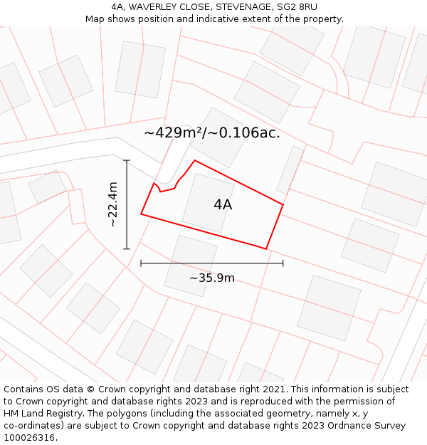 4A, WAVERLEY CLOSE, STEVENAGE, SG2 8RU: Plot and title map