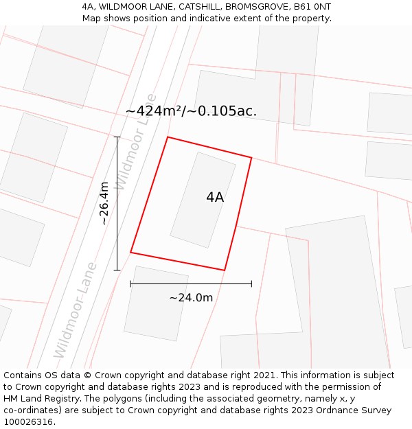 4A, WILDMOOR LANE, CATSHILL, BROMSGROVE, B61 0NT: Plot and title map