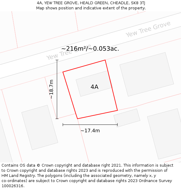 4A, YEW TREE GROVE, HEALD GREEN, CHEADLE, SK8 3TJ: Plot and title map