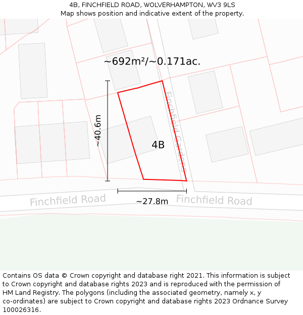 4B, FINCHFIELD ROAD, WOLVERHAMPTON, WV3 9LS: Plot and title map