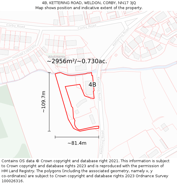 4B, KETTERING ROAD, WELDON, CORBY, NN17 3JQ: Plot and title map