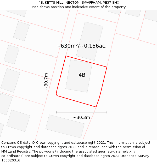 4B, KETTS HILL, NECTON, SWAFFHAM, PE37 8HX: Plot and title map