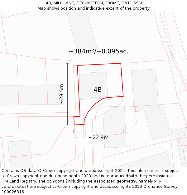 4B, MILL LANE, BECKINGTON, FROME, BA11 6SN: Plot and title map