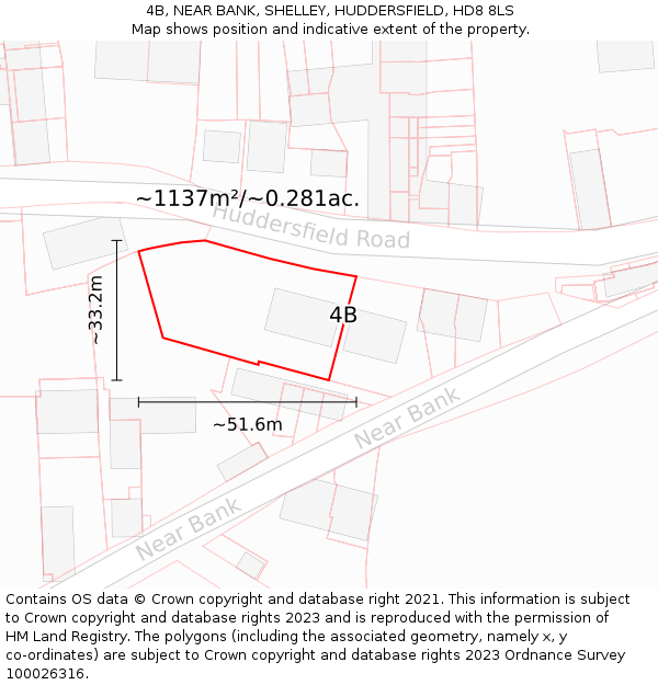 4B, NEAR BANK, SHELLEY, HUDDERSFIELD, HD8 8LS: Plot and title map