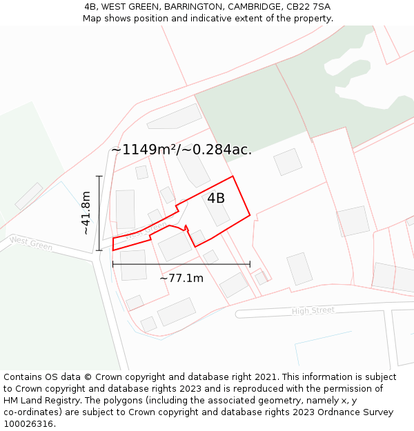 4B, WEST GREEN, BARRINGTON, CAMBRIDGE, CB22 7SA: Plot and title map