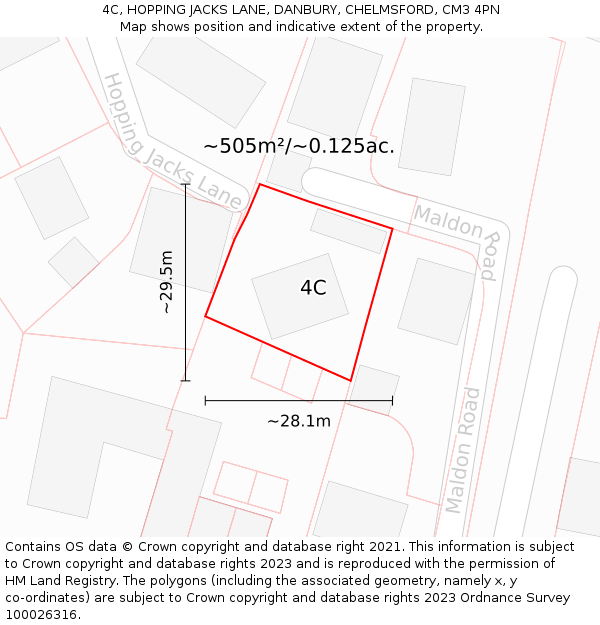 4C, HOPPING JACKS LANE, DANBURY, CHELMSFORD, CM3 4PN: Plot and title map