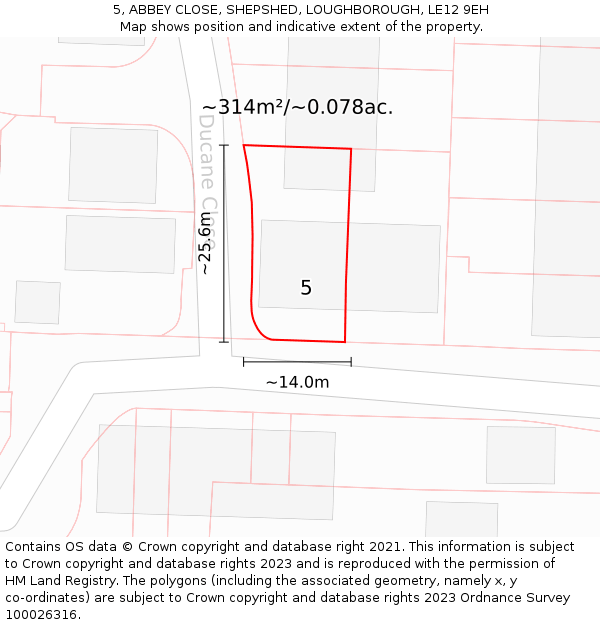 5, ABBEY CLOSE, SHEPSHED, LOUGHBOROUGH, LE12 9EH: Plot and title map