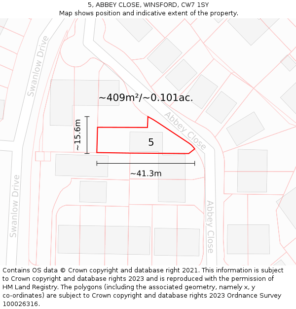 5, ABBEY CLOSE, WINSFORD, CW7 1SY: Plot and title map