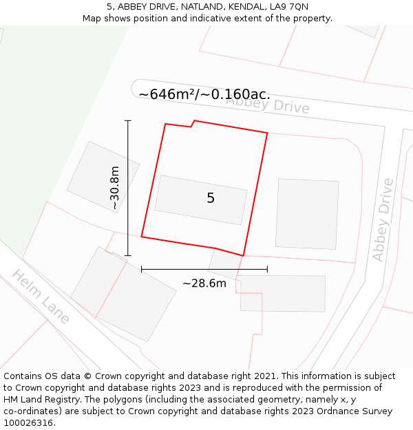 5, ABBEY DRIVE, NATLAND, KENDAL, LA9 7QN: Plot and title map